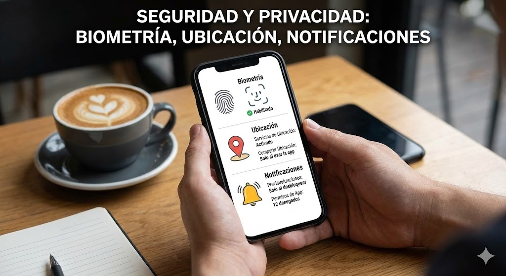 Biometría, ubicación, notificaciones
