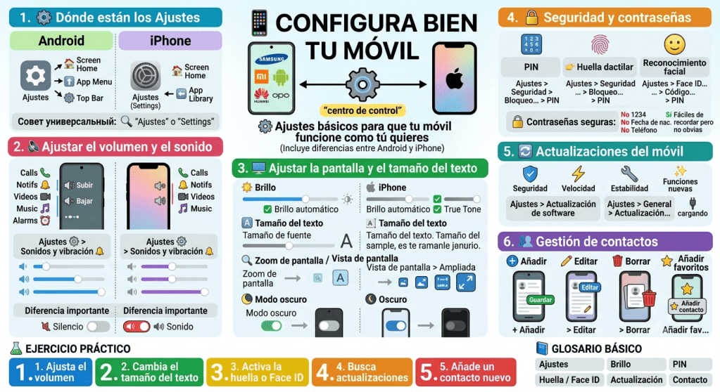 Imagen con imagénes y texto para indicar la configuración del móvil